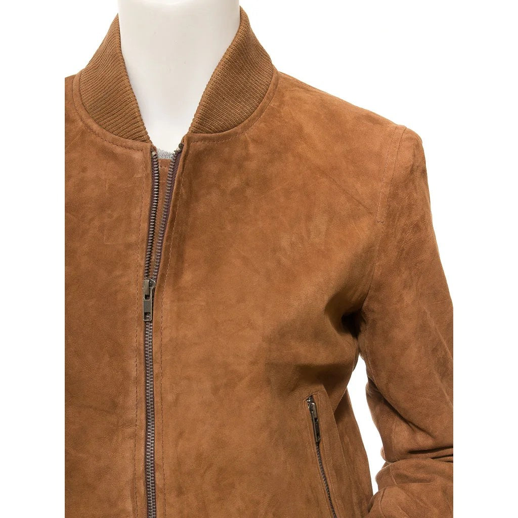 WOMEN TAN SUEDE BOMBER JACKET RAIFORD
