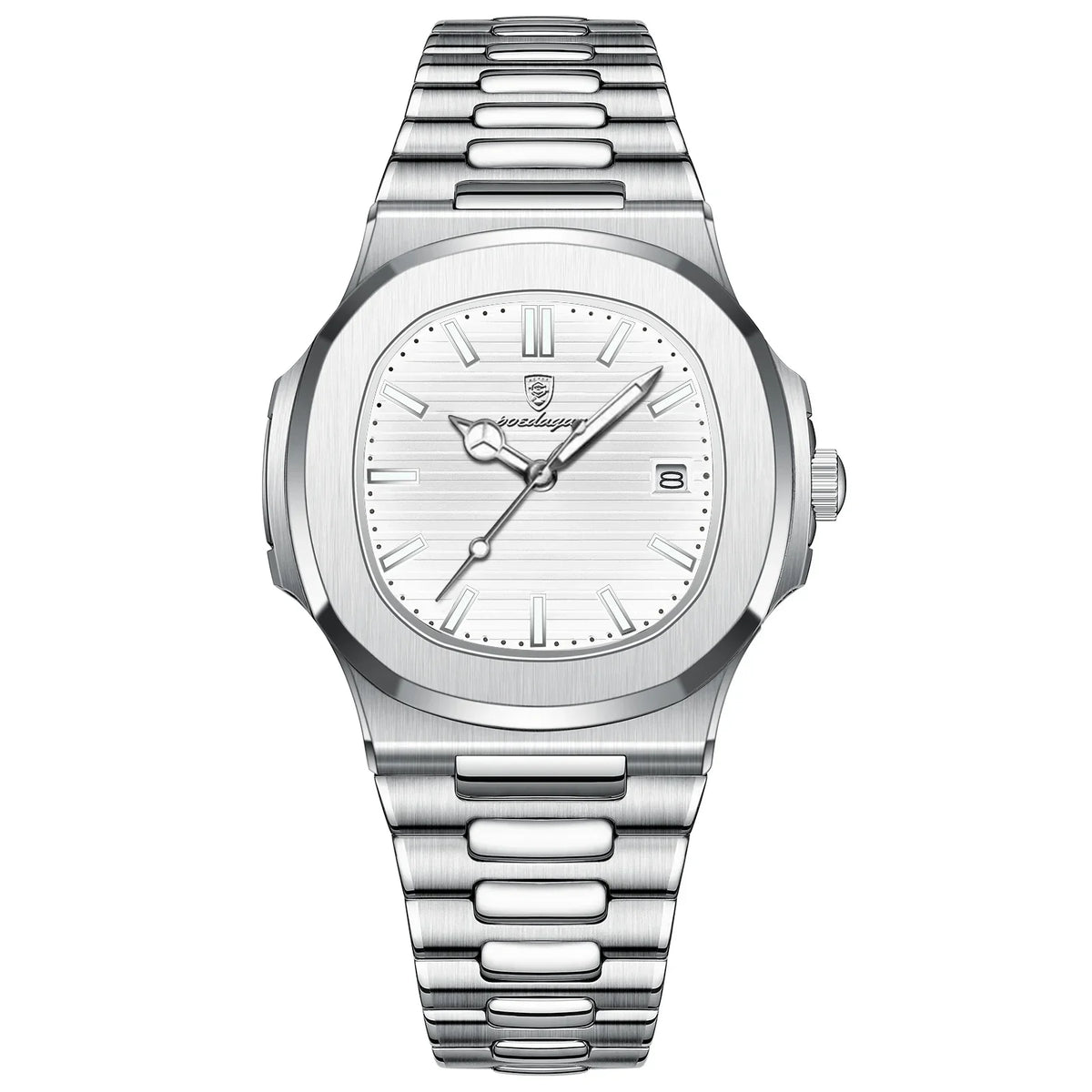 Watch for Men Stainless Steel Square Waterproof Quartz (White)