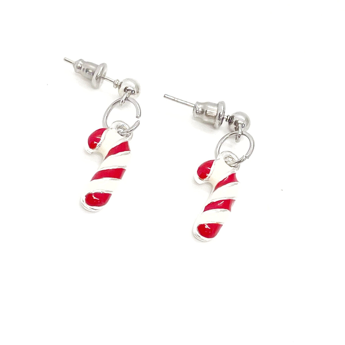 Silvertone Christmas Candy Cane Earrings, Christmas Gifts, C