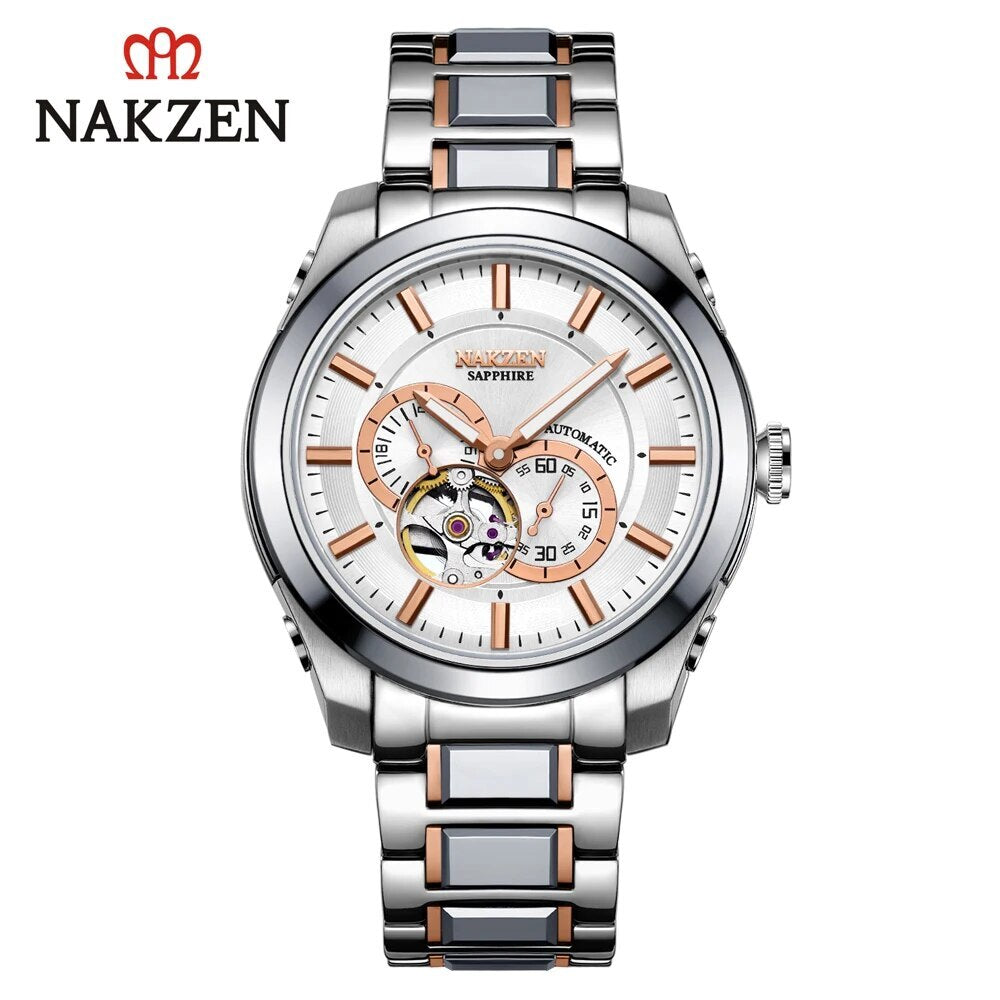 ساعة NAKZEN الرجالية الأوتوماتيكية، Miyota 82S7، زجاج سافاير، ساعة ميكانيكية فاخرة