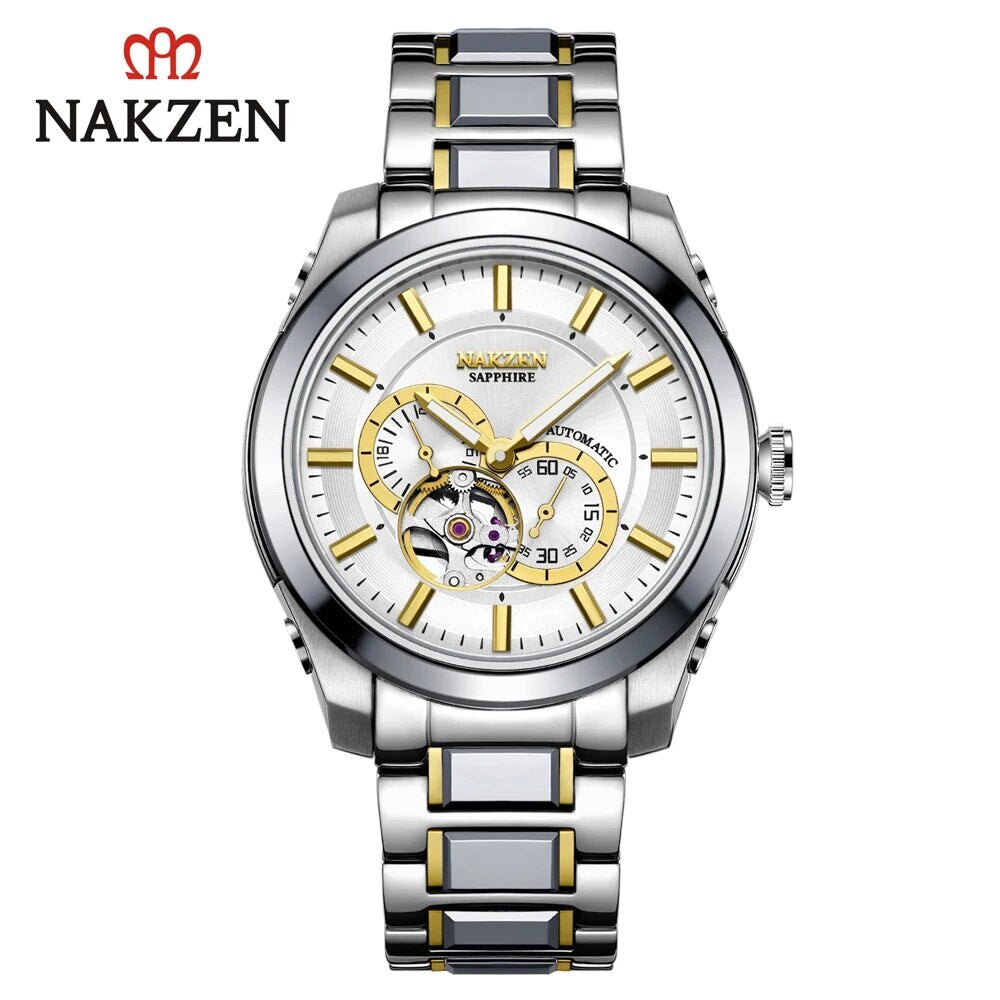 ساعة NAKZEN الرجالية الأوتوماتيكية، Miyota 82S7، زجاج سافاير، ساعة ميكانيكية فاخرة