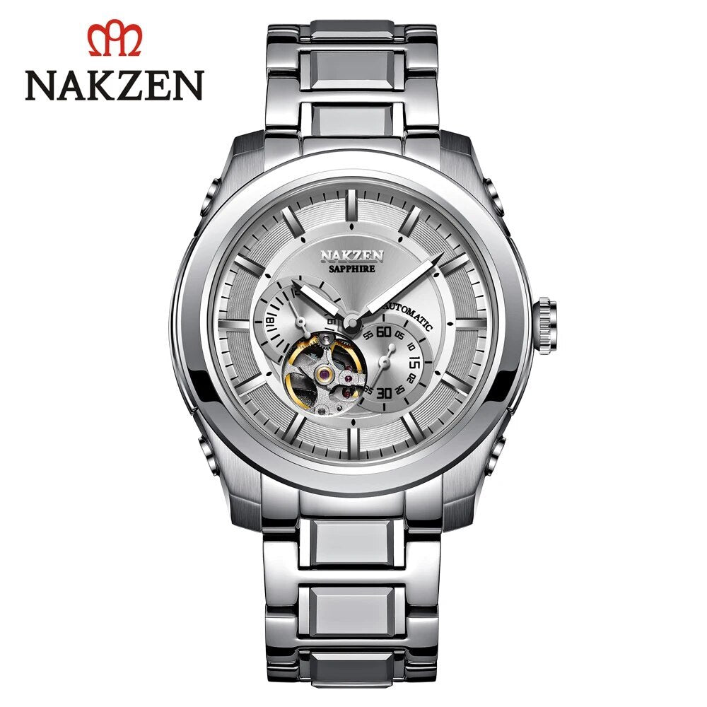 ساعة NAKZEN الرجالية الأوتوماتيكية، Miyota 82S7، زجاج سافاير، ساعة ميكانيكية فاخرة