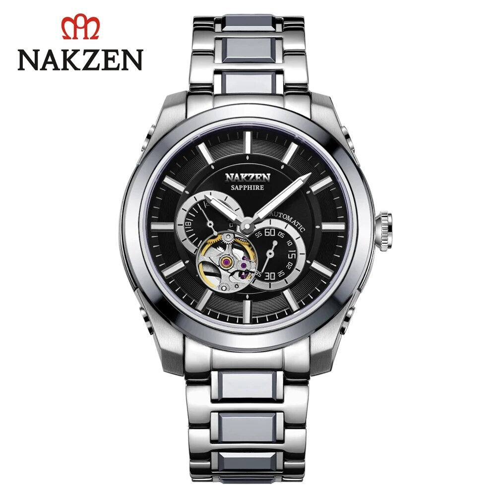 ساعة NAKZEN الرجالية الأوتوماتيكية، Miyota 82S7، زجاج سافاير، ساعة ميكانيكية فاخرة