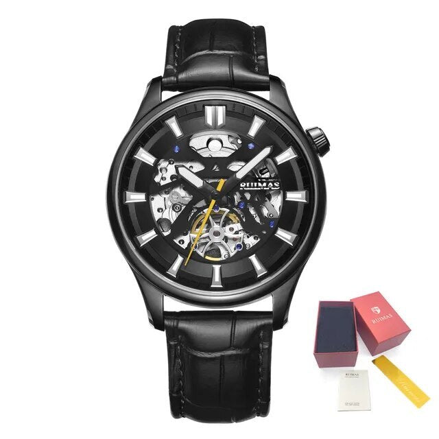 RUIMAS Men Mechanical Wristwatch Fashion Casual Leather Band Watch Luxury Sport Wrist Watch Chronograph Luminous Man Clock 6770