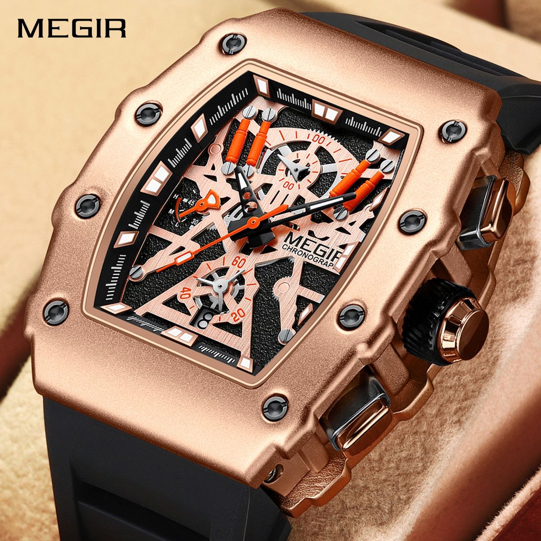 MEGIR Luxury Outdoor Sport Wristwatch for Men Silicone Waterproof Watches Quartz Military Watch Male Clock Chronograph 2218
