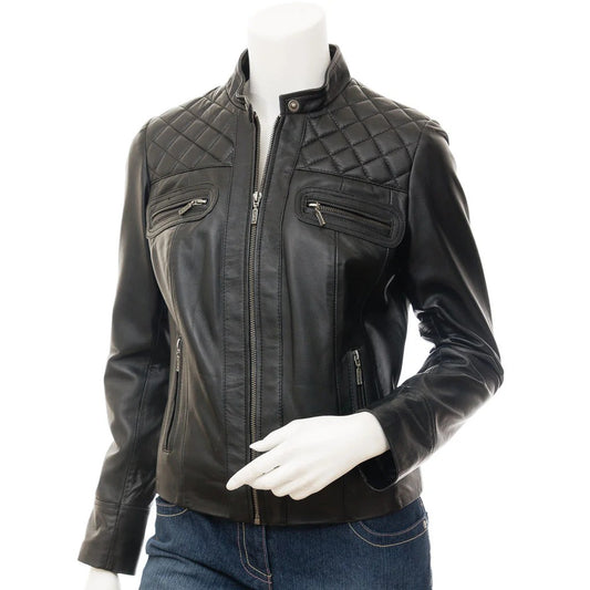 WOMEN BLACK BIKER LEATHER JACKET MEDLEY