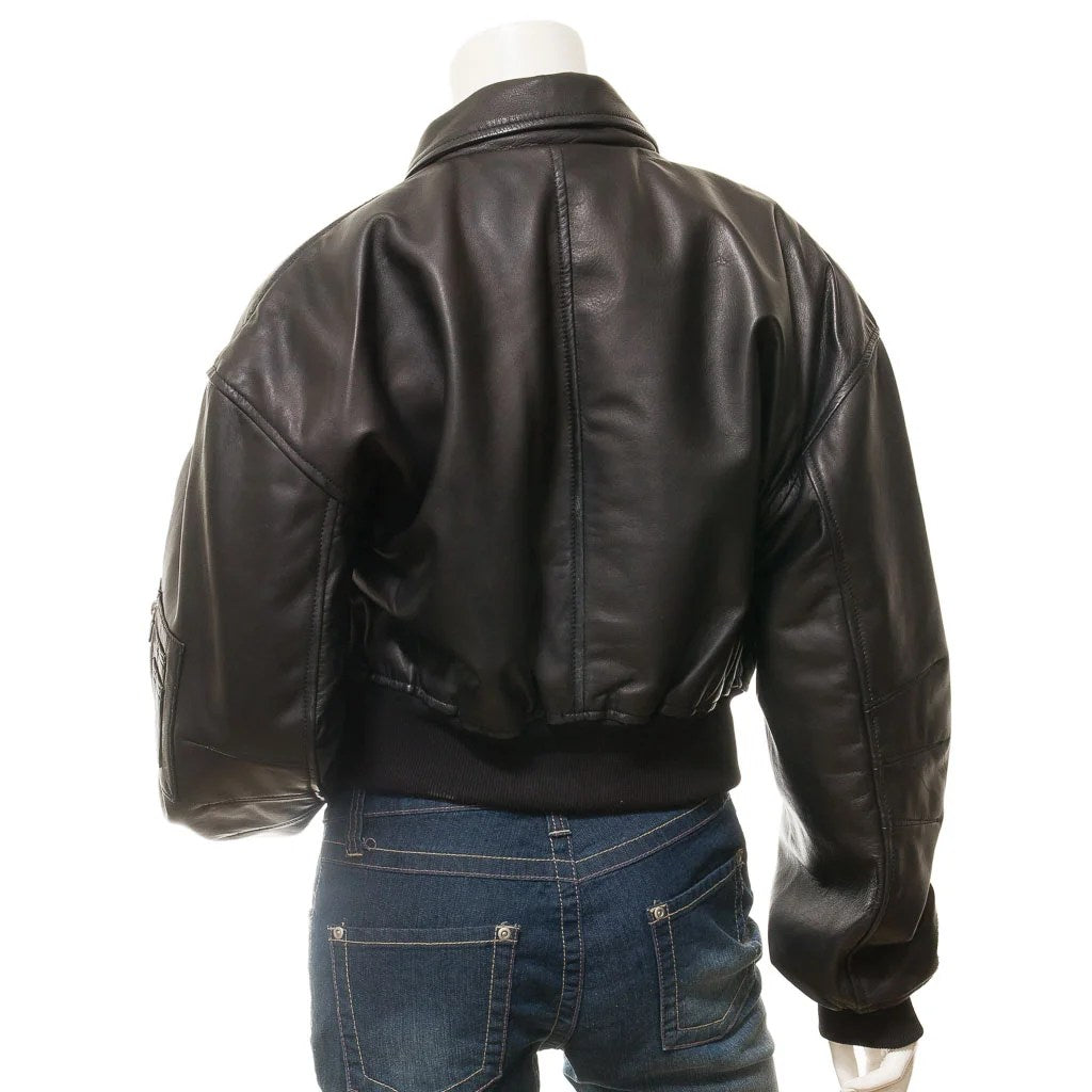 WOMEN BLACK LEATHER BOMBER JACKET NOMA