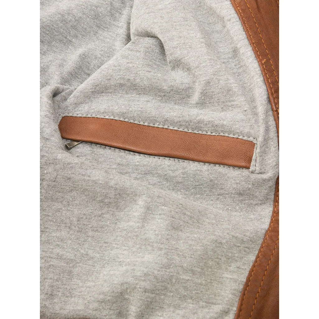 WOMEN TAN LEATHER BOMBER JACKET NICEVILLE