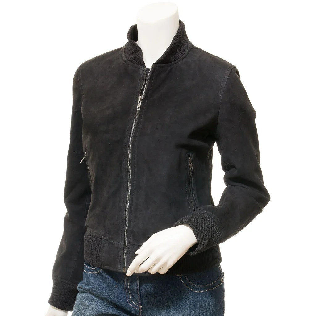 WOMEN BLACK SUEDE BOMBER JACKET RAIFORD