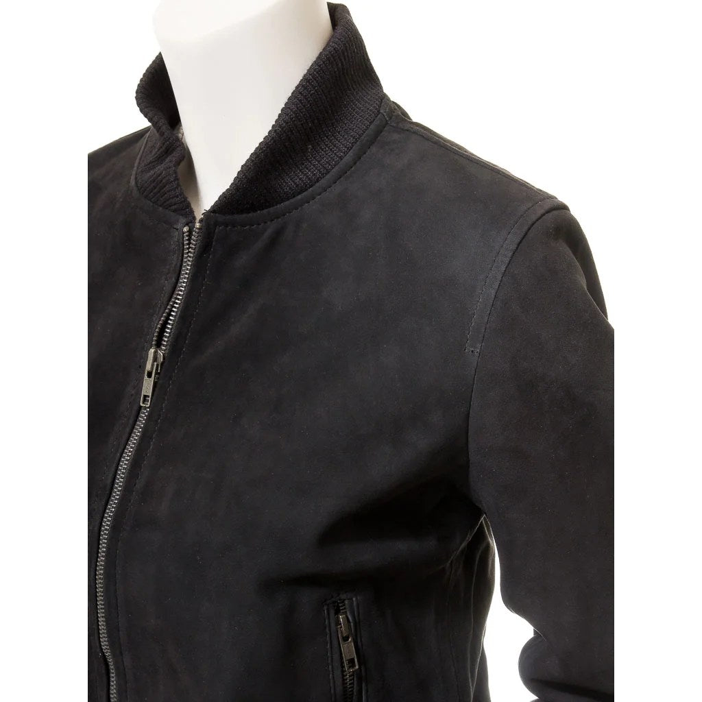 WOMEN BLACK SUEDE BOMBER JACKET RAIFORD