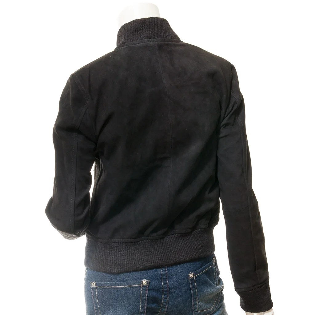 WOMEN BLACK SUEDE BOMBER JACKET RAIFORD
