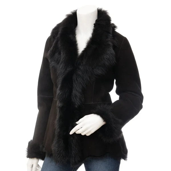 WOMEN BLACK TOSCANA SHEARLING JACKET DENTON