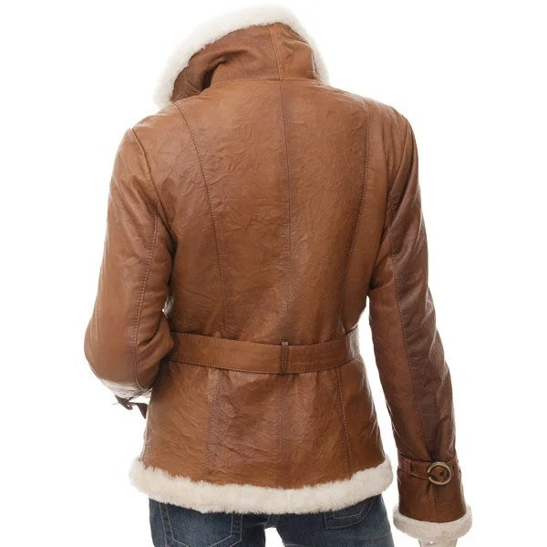 WOMEN TAN SHEEPSKIN SHEARLING JACKET ROSENBERG