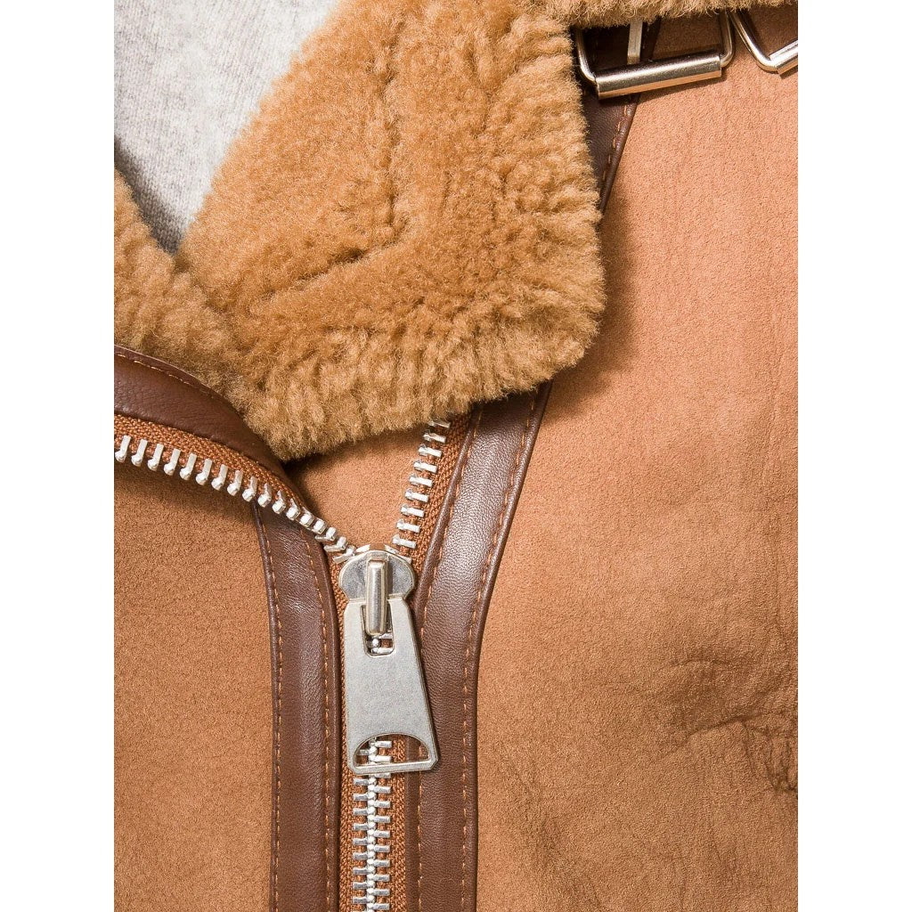 WOMEN TAN SHEEPSKIN BIKER JACKET FORNEY