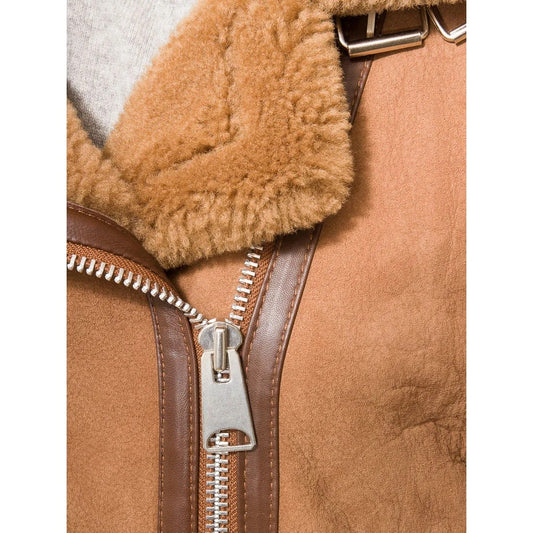 WOMEN TAN SHEEPSKIN BIKER JACKET FORNEY