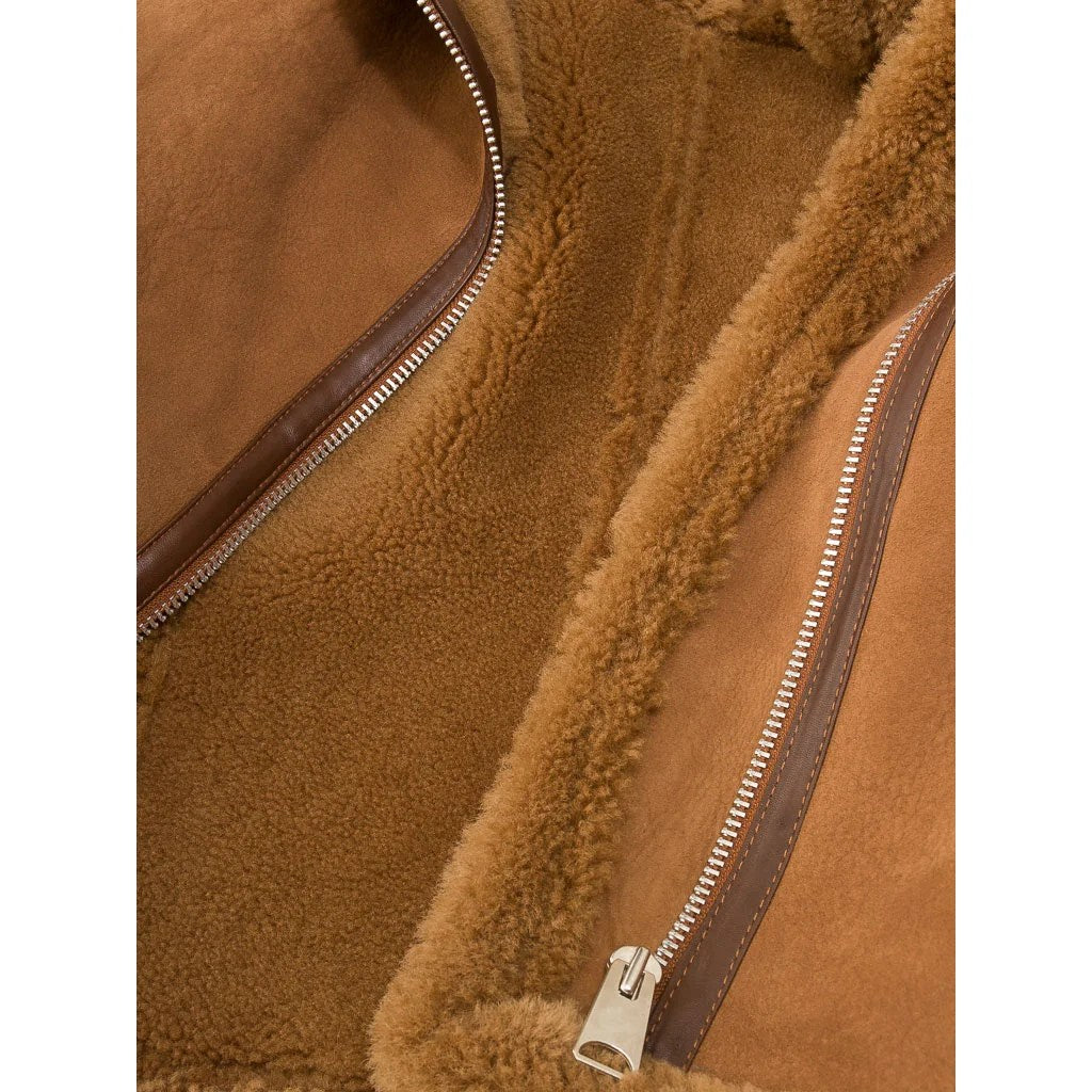 WOMEN TAN SHEEPSKIN BIKER JACKET FORNEY