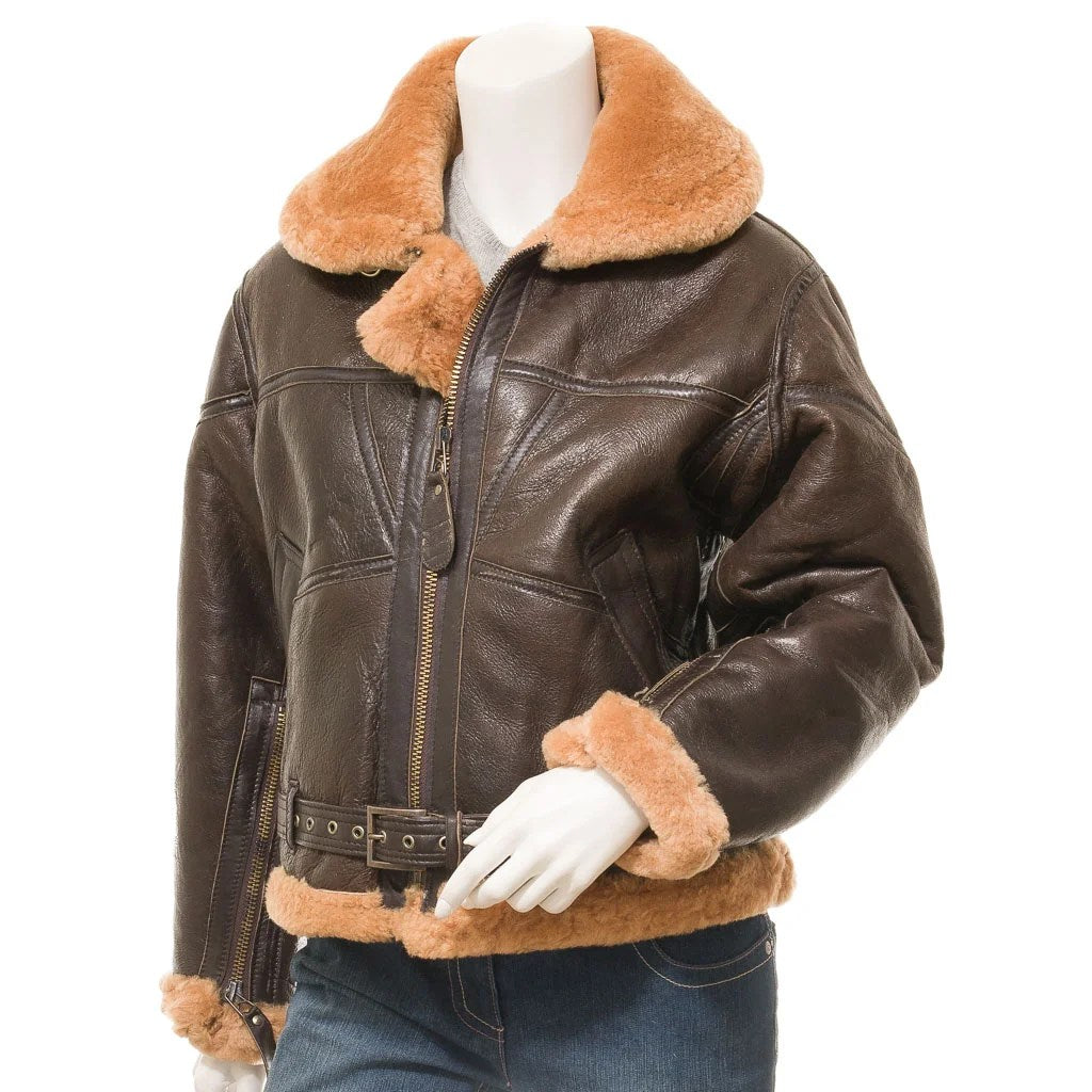 WOMEN BROWN AND GINGER SHEEPSKIN JACKET CLEBURNE