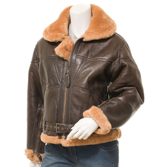 WOMEN BROWN AND GINGER SHEEPSKIN JACKET CLEBURNE