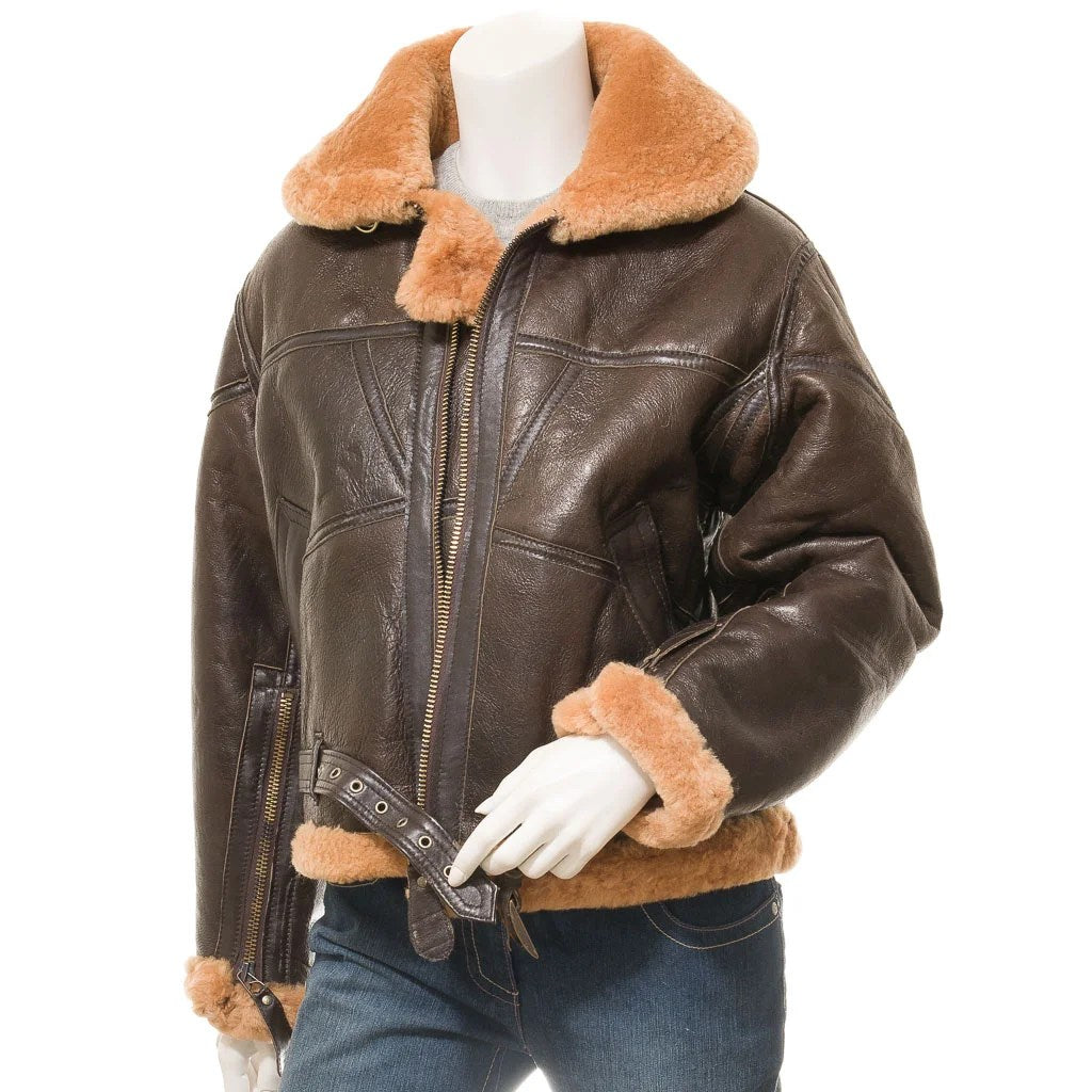 WOMEN BROWN AND GINGER SHEEPSKIN JACKET CLEBURNE