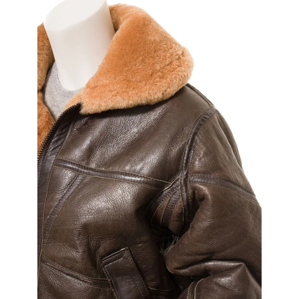WOMEN BROWN AND GINGER SHEEPSKIN JACKET CLEBURNE