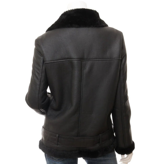 WOMEN BLACK SHEARLING BIKER JACKET COLLEYVILLE