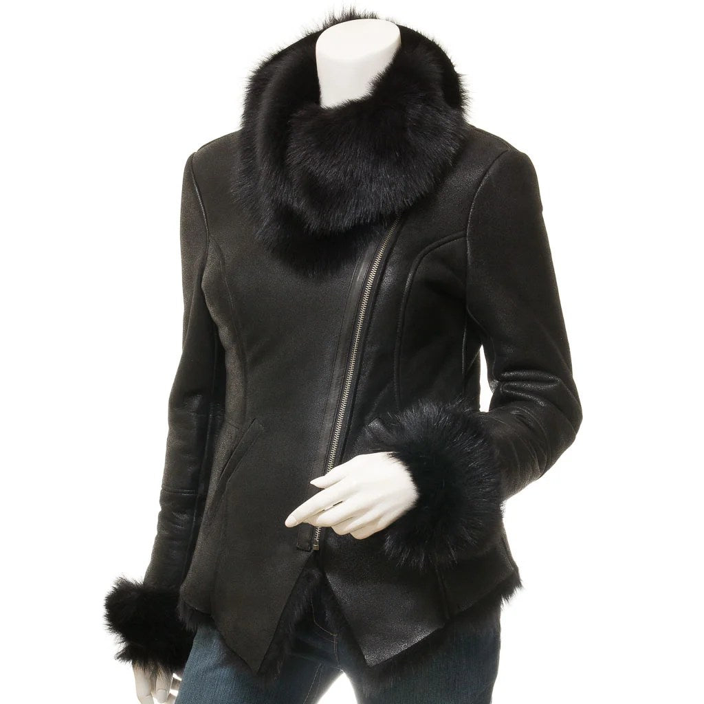 WOMEN BLACK TOSCANA SHEARLING JACKET SAGINAW