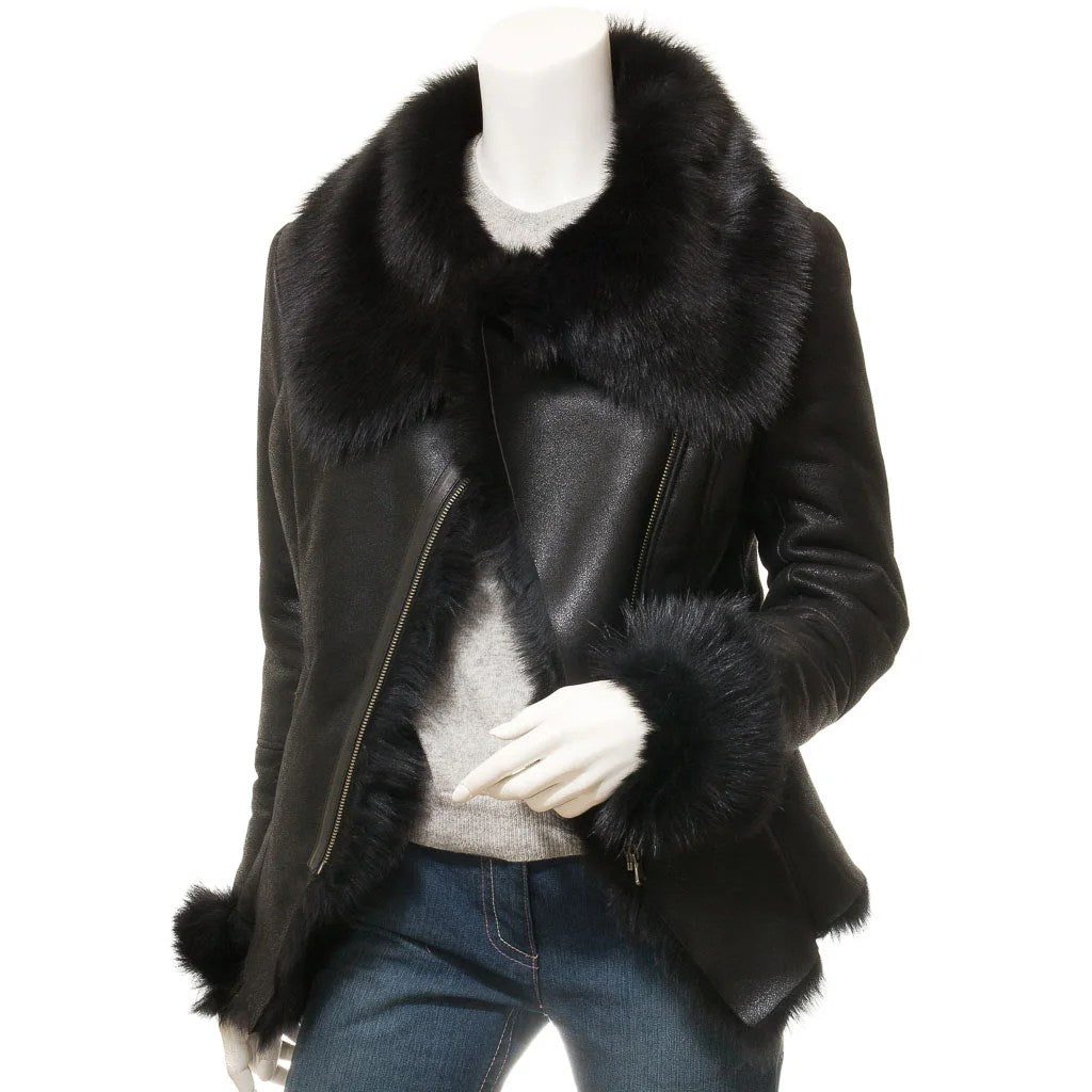 WOMEN BLACK TOSCANA SHEARLING JACKET SAGINAW