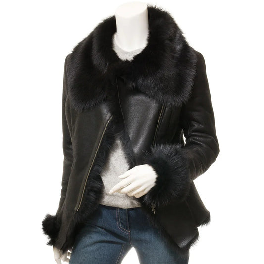 WOMEN BLACK TOSCANA SHEARLING JACKET SAGINAW