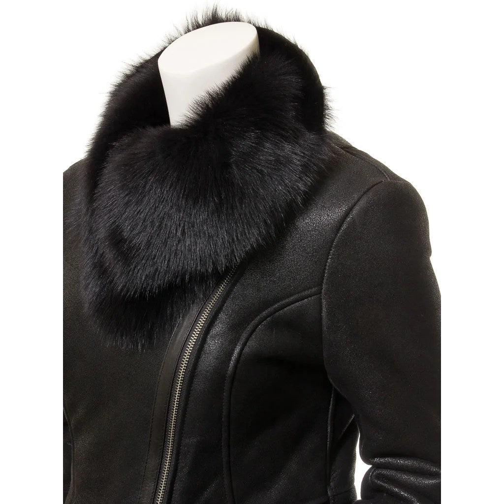 WOMEN BLACK TOSCANA SHEARLING JACKET SAGINAW