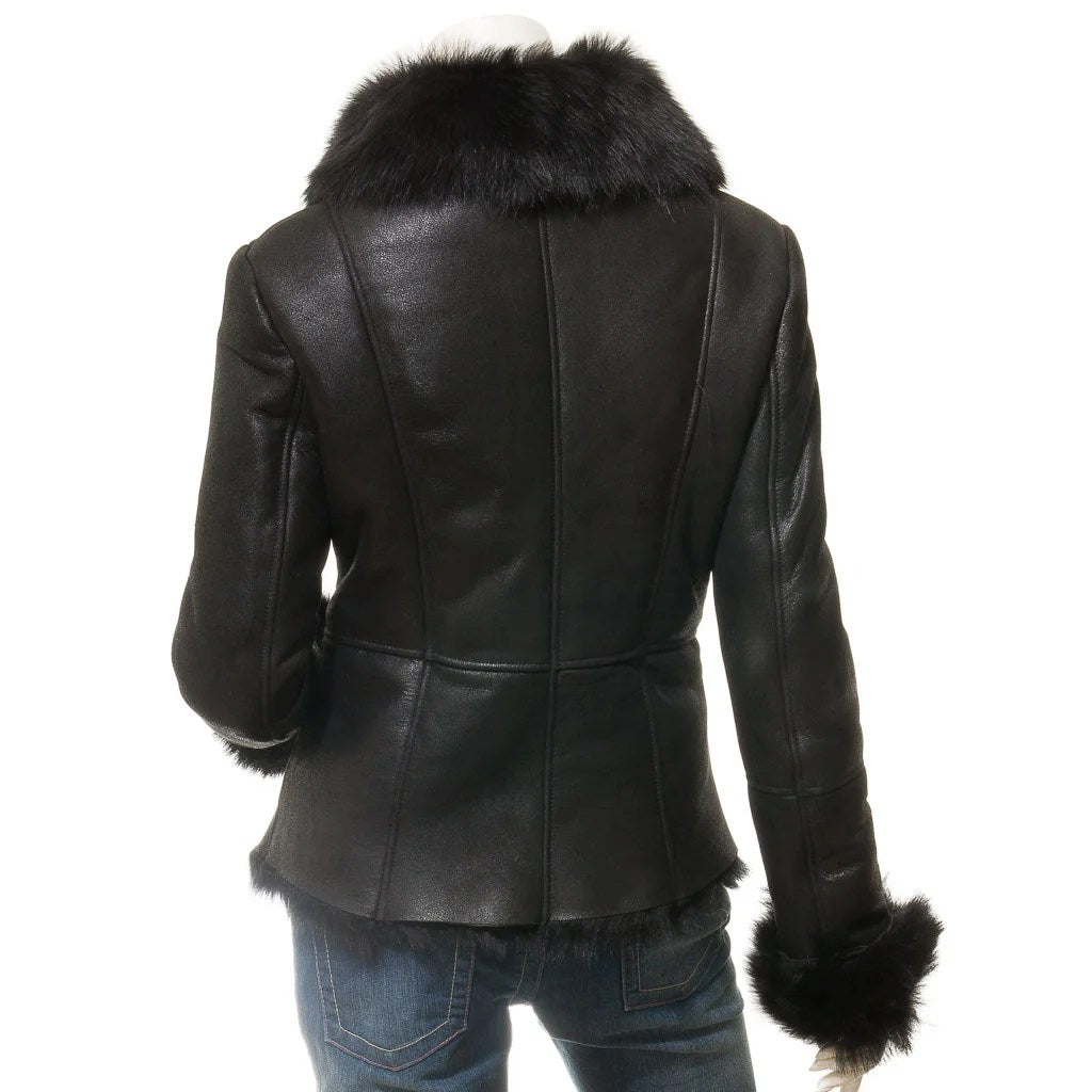 WOMEN BLACK TOSCANA SHEARLING JACKET SAGINAW