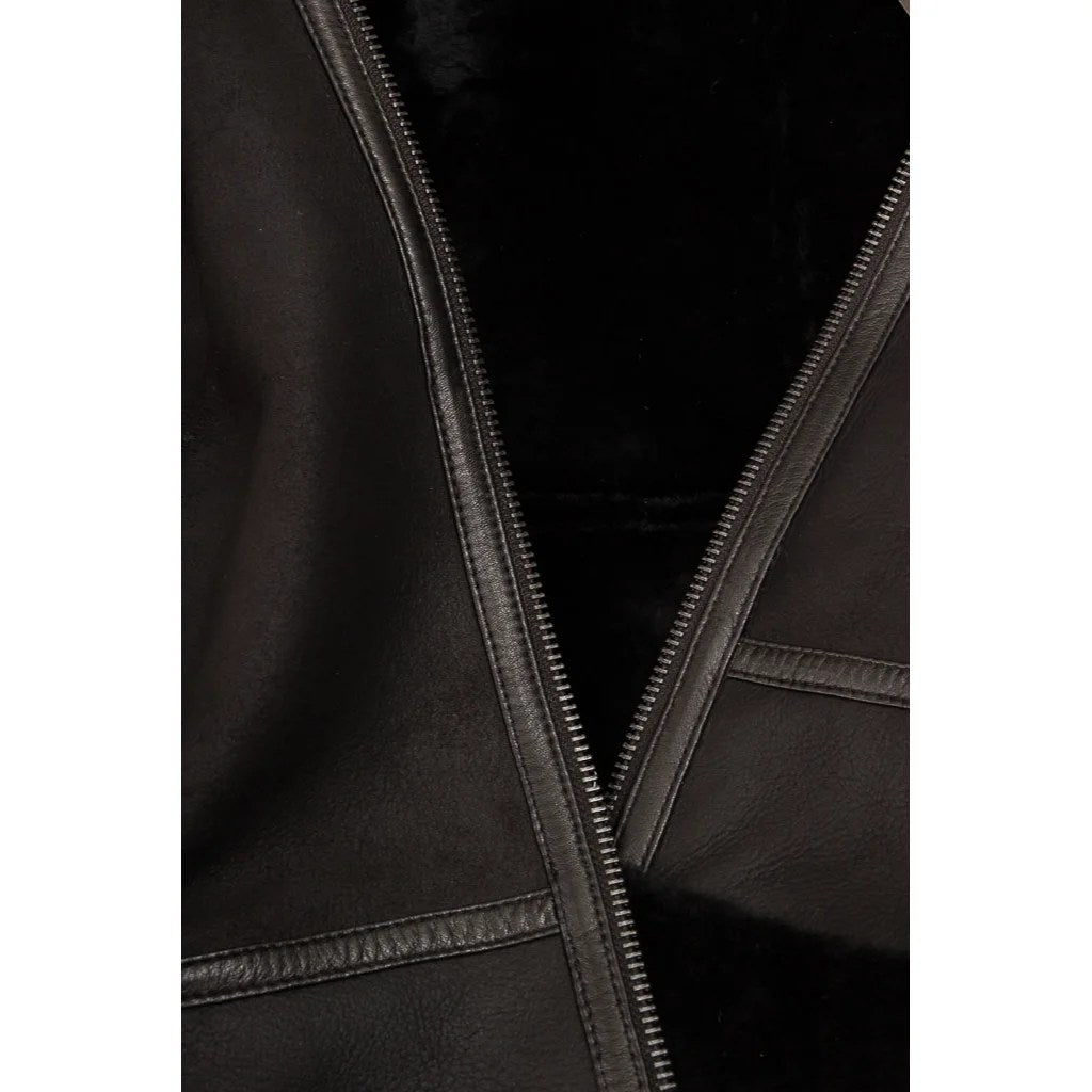 WOMEN BLACK SHEARLING BOMBER JACKET FATE