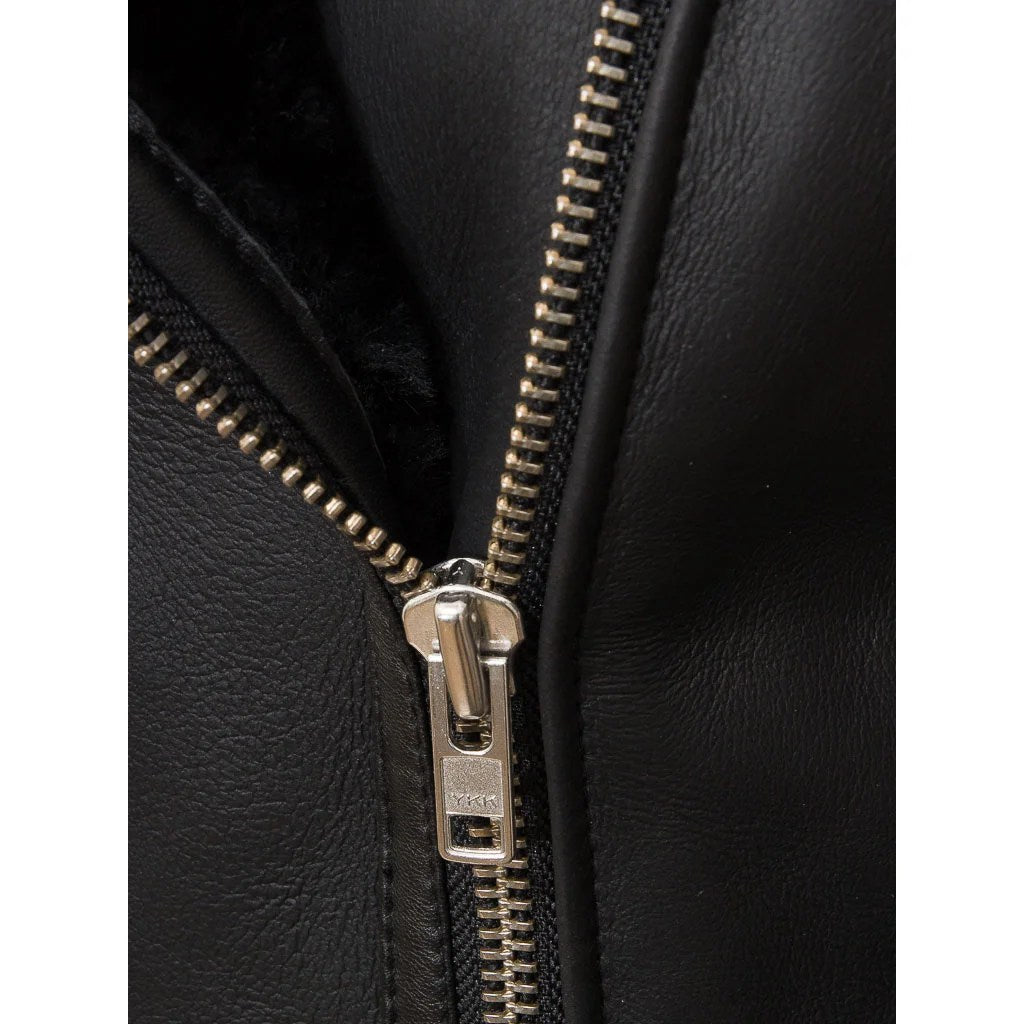 WOMEN BLACK SHEARLING BIKER JACKET CORINTH