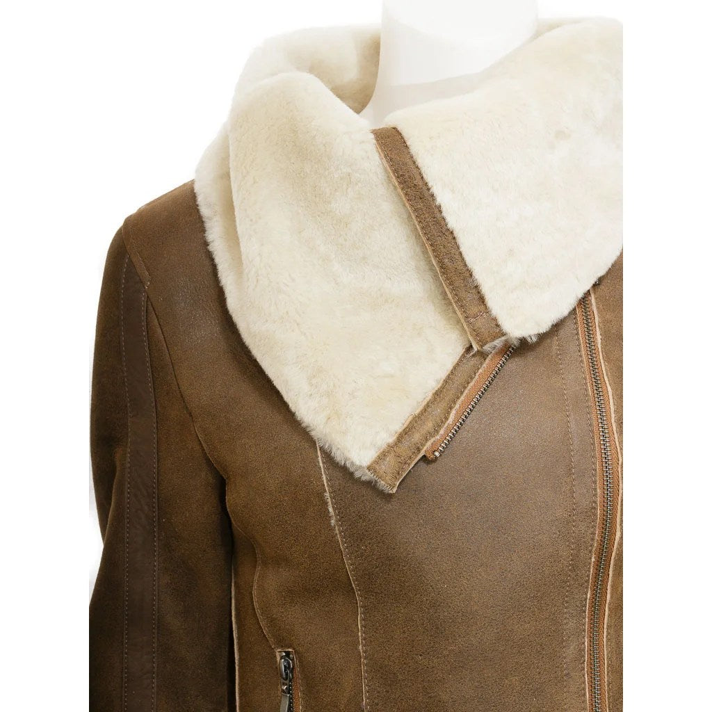 WOMEN TAN BIKER SHEEPSKIN LEATHER JACKET PROSPER