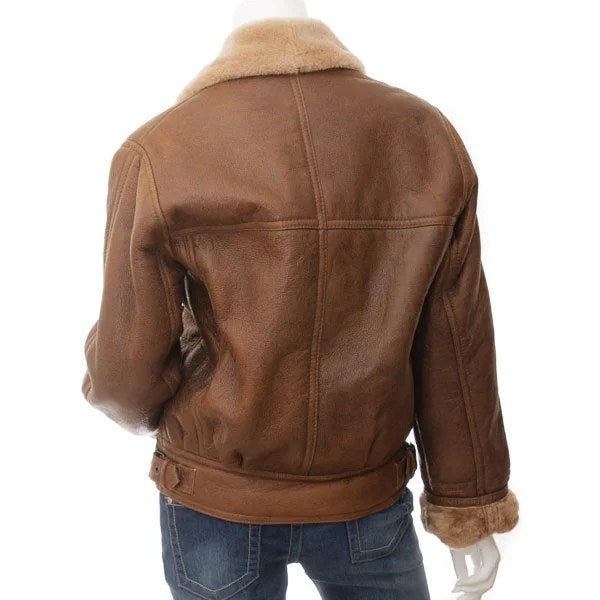 WOMEN TAN SHEEPSKIN AVIATOR JACKET ANGLETON