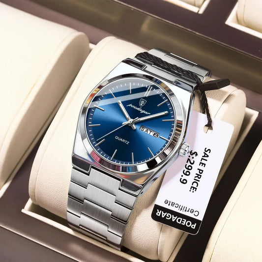 Color: Gold - POEDAGAR Luxury Watch For Man Waterproof Luminous Date Week Stainless Steel Men Watch