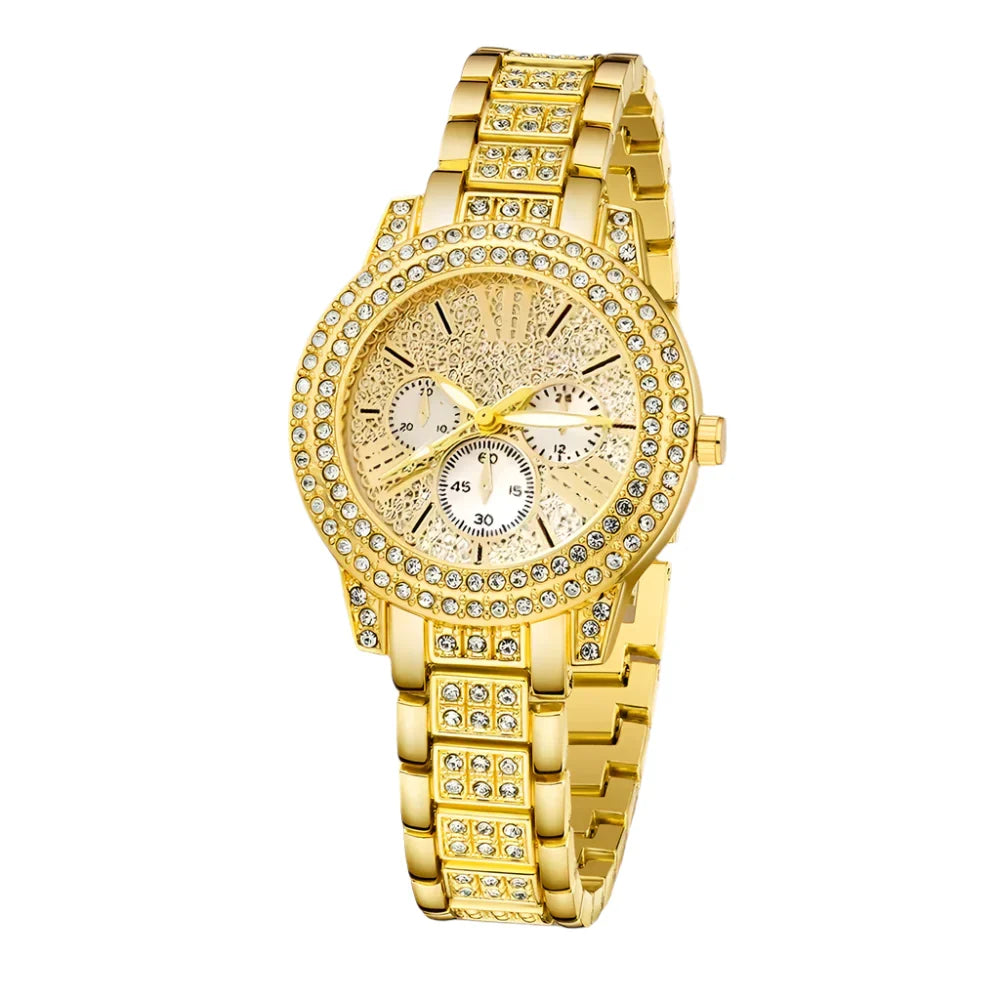 Women's Gold Quartz Watch Jewelry Gift Set