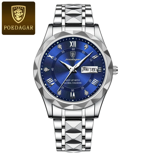 Color: Ivory - POEDAGAR Top Luxury Men Quartz Watch For Men Sports Waterproof Luminous Stainless St