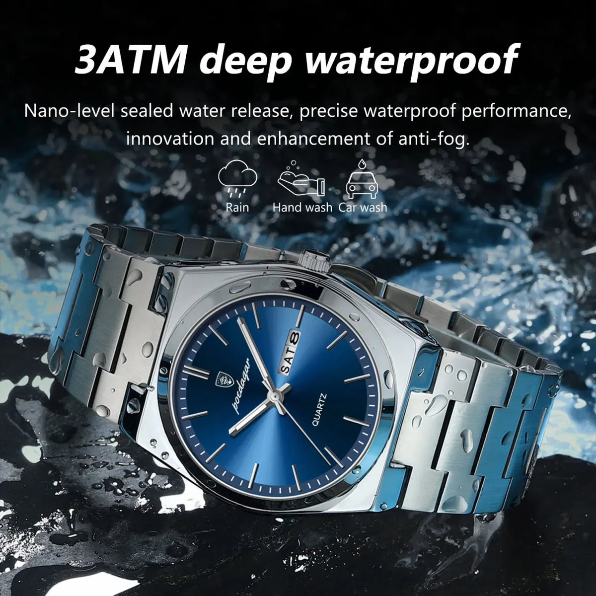Color: Brown - POEDAGAR Luxury Watch For Man Waterproof Luminous Date Week Stainless Steel Men Watc