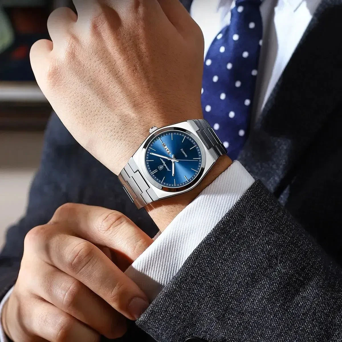 Color: Ivory - POEDAGAR Luxury Watch For Man Waterproof Luminous Date Week Stainless Steel Men Watc