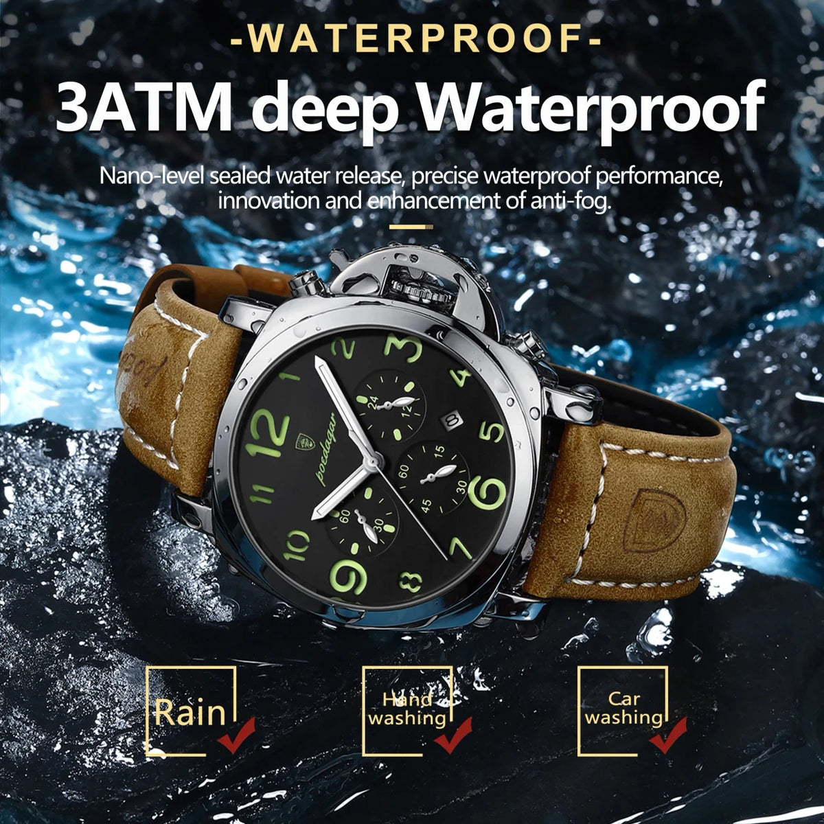 POEDAGAR Luxury Military Watch For Men Waterproof Luminous Leather Man Watch Quartz High Quality Me