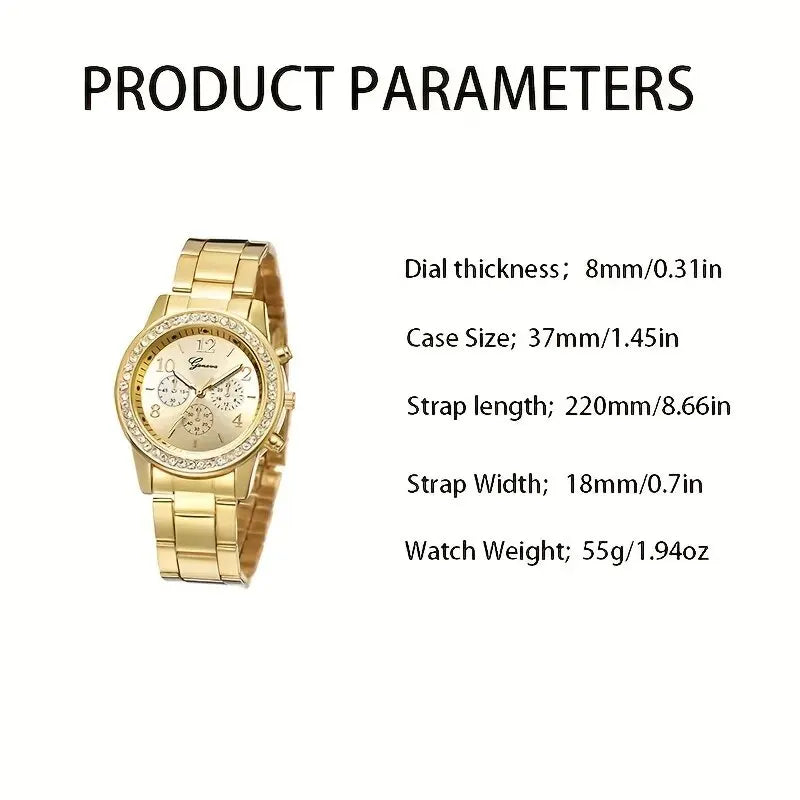 NNEOBA Women’s Luxury Gold Watch Jewelry Set (5PCS)