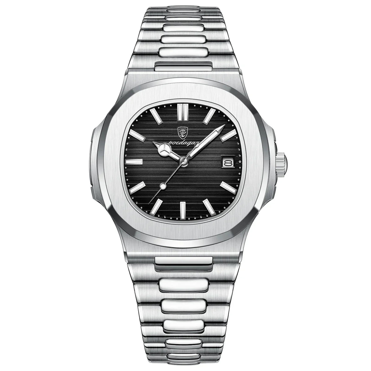 Watch for Men Stainless Steel Square Waterproof Quartz (Black)