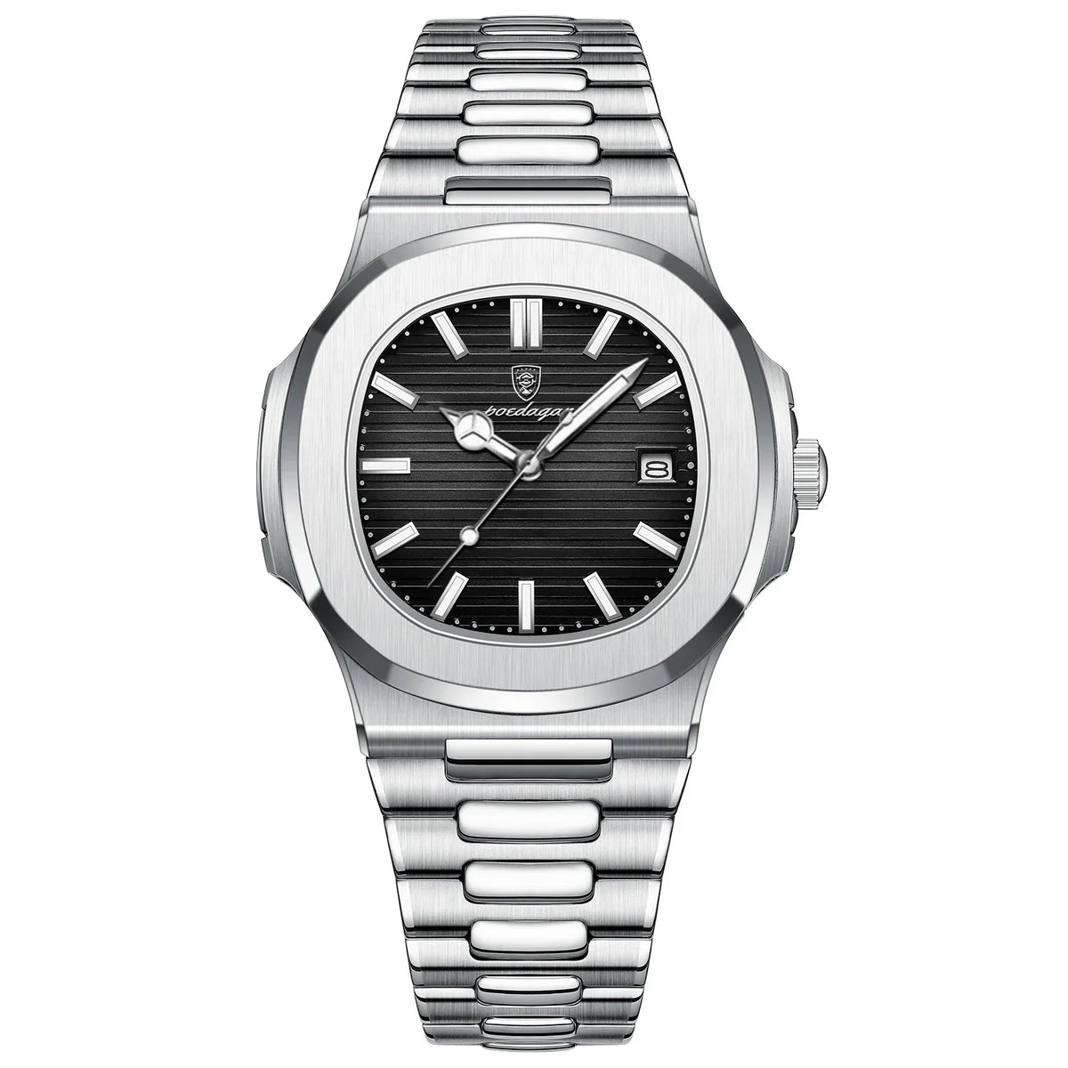 Watch for Men Stainless Steel Square Waterproof Quartz (Black)