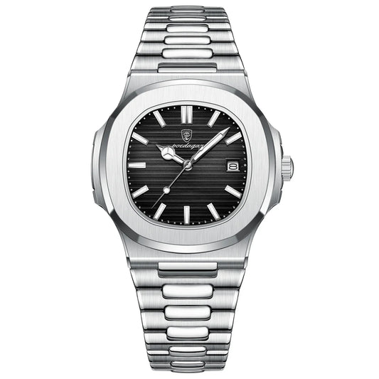 Watch for Men Stainless Steel Square Waterproof Quartz (Black)