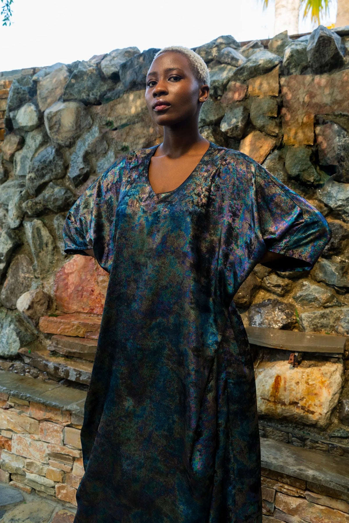 قفطان طويل لامع بتفاصيل Sequin - فستان سهرة أسود Rainbow