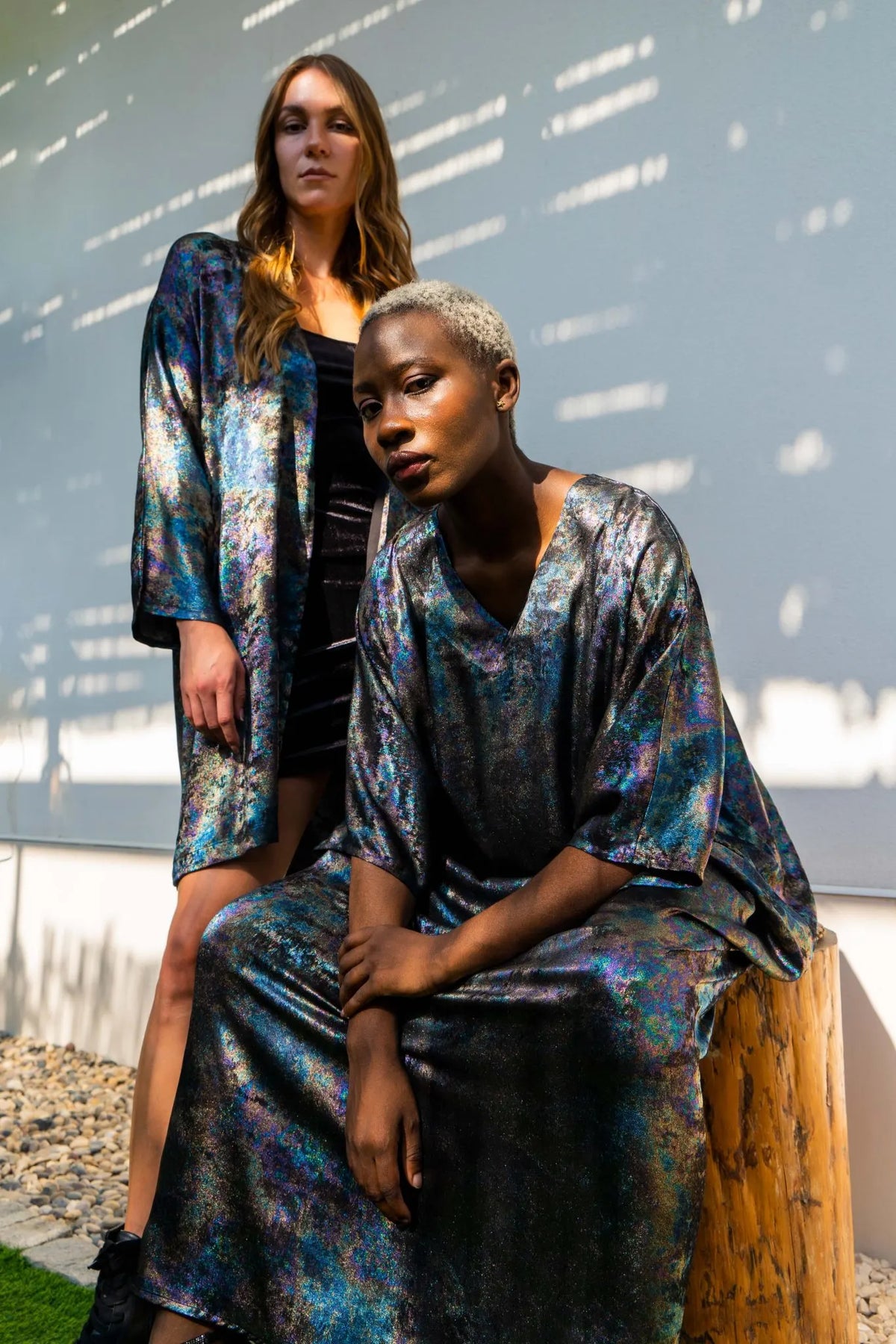 قفطان طويل لامع بتفاصيل Sequin - فستان سهرة أسود Rainbow