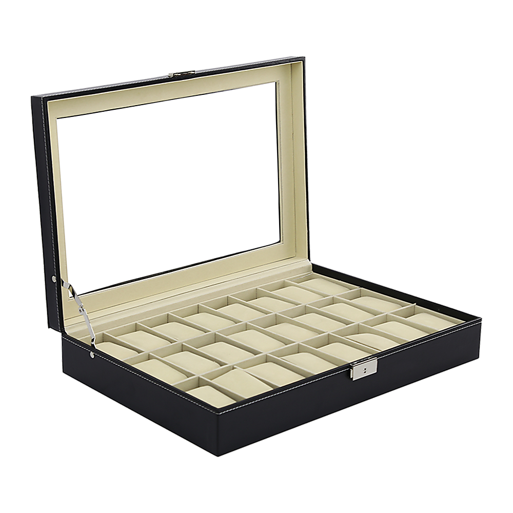 NNEDSZ Watch Box - 24 Slot Luxury Display Case With Framed Glass Lid
