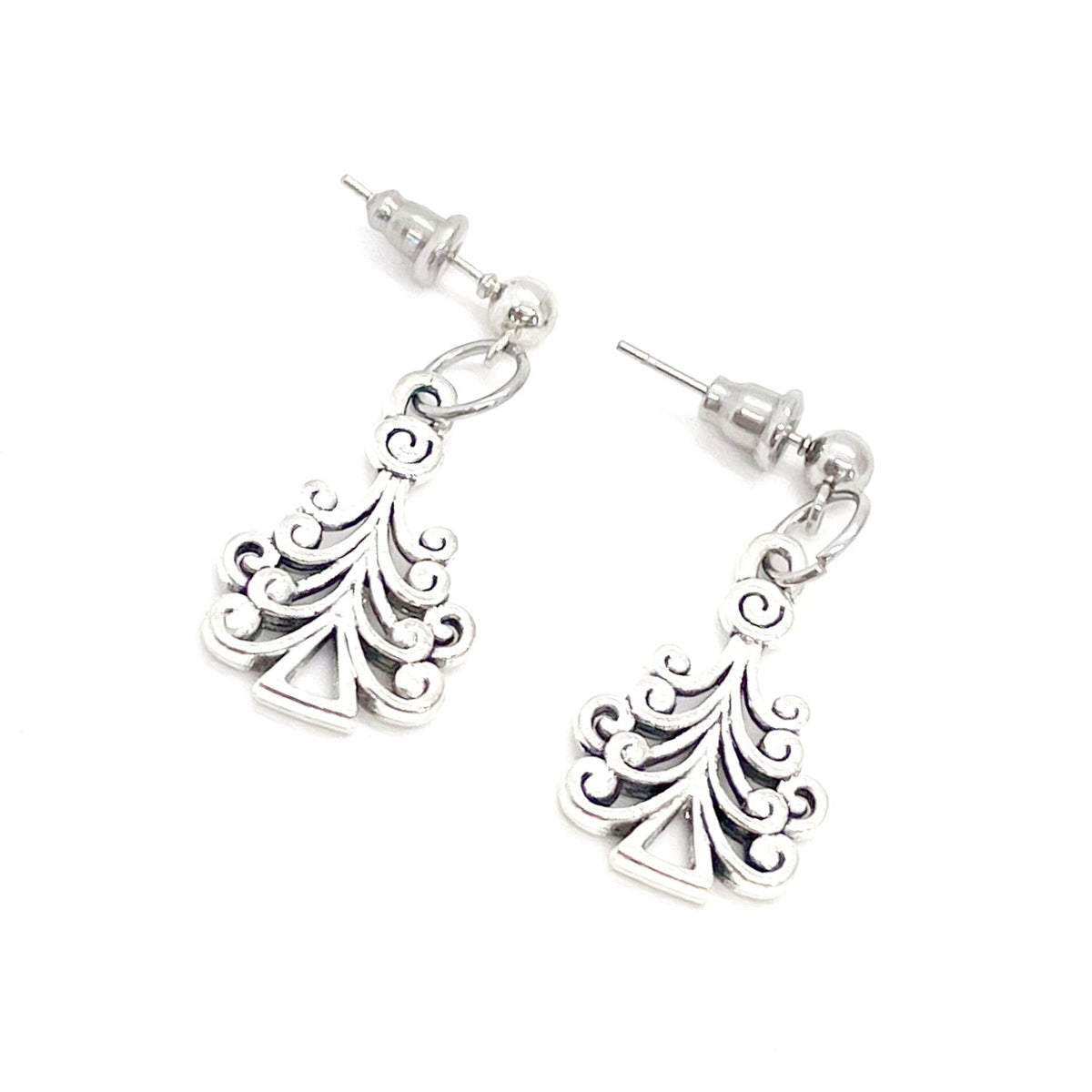 Silvertone Christmas Tree Earrings, Christmas Gifts, Christmas Jewelry, Stocking Stuffer Gifts, Wife Gift, Daughter Gift, Granddaughter Gift