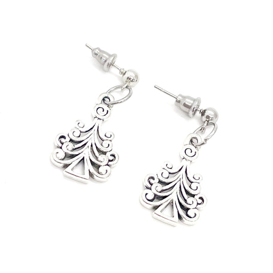 Silvertone Christmas Tree Earrings, Christmas Gifts, Christmas Jewelry, Stocking Stuffer Gifts, Wife Gift, Daughter Gift, Granddaughter Gift