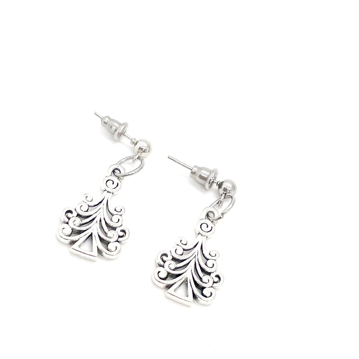 Silvertone Christmas Tree Earrings, Christmas Gifts, Christmas Jewelry, Stocking Stuffer Gifts, Wife Gift, Daughter Gift, Granddaughter Gift